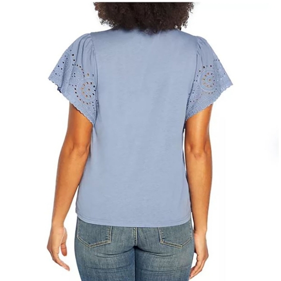 Gap Women's Eyelet Short Sleeve Shirt in English Manor Blue Sz Large - Picture 3 of 9